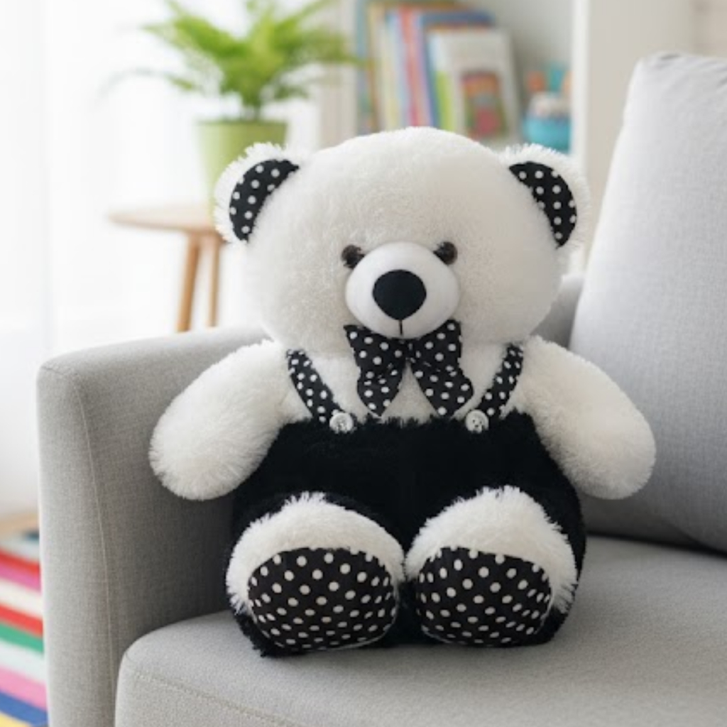 Boneka hitam putih jumbo 70 cm dengan pita polkadot. Lembut, empuk, dan super lucu