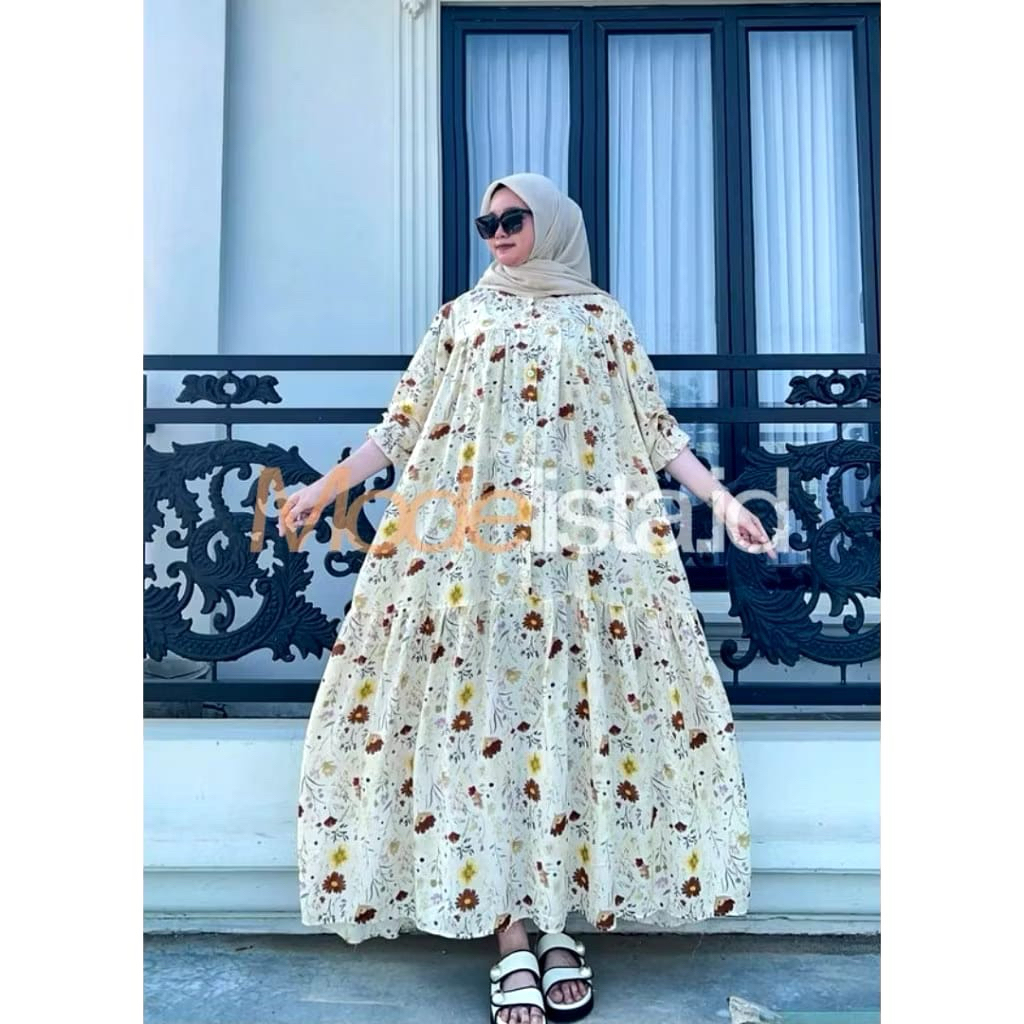 GAMIS AMARA JUMBO Rayon Kancing Depan Dress Motif Katun Rayon Premium Rempel
