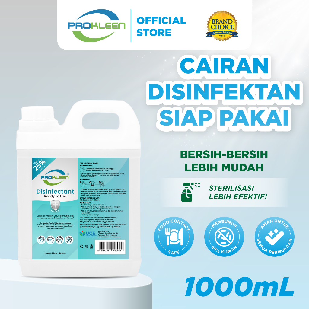 Disinfectant Antiseptik Konsentrat Cairan Desinfektan PROKLEEN 1L - Siap Pakai