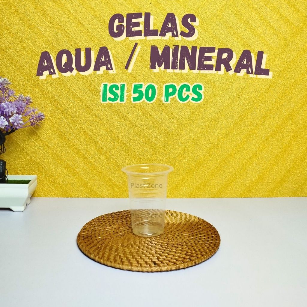 [Isi 50] Gelas Aqua - Gelas Air Mineral / Gelas Plastik Mini / Cup Air Minum