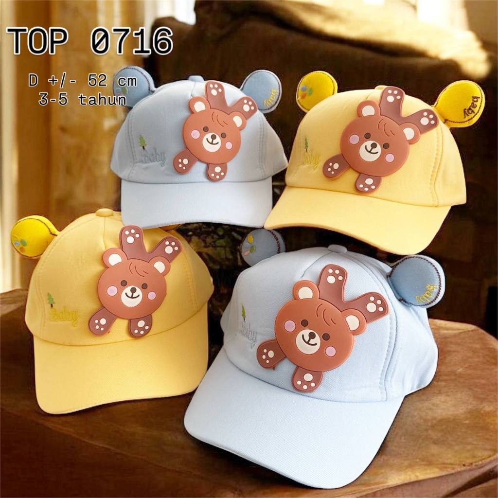 TOP 0716 - TOPI BASEBALL IMPORT ANAK 3-5 TAHUN BONEKA KARET BABY JUMPING DOWN BEAR