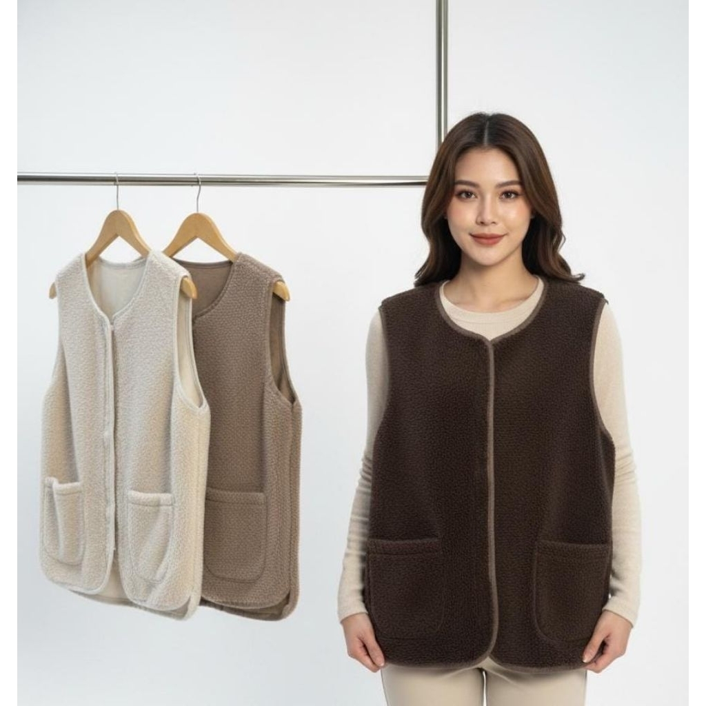[VS-18] Vest Rompi Bulu Wanita Korean Style Winter Bulu Sherpa Super Premium Unisex