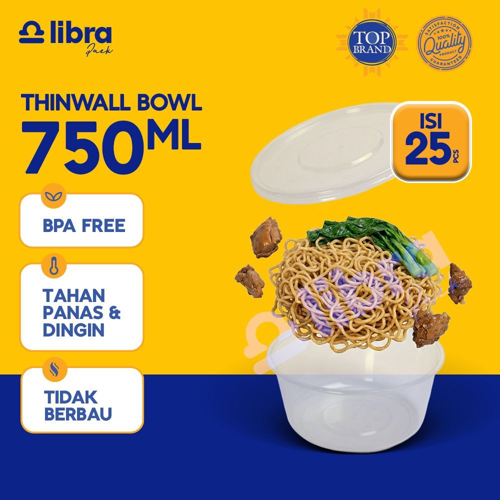 300 pcs / Thinwall 750ml dus bowl mangkok mangkuk bulat bakso 750ml Plastik Murah - Libra pack