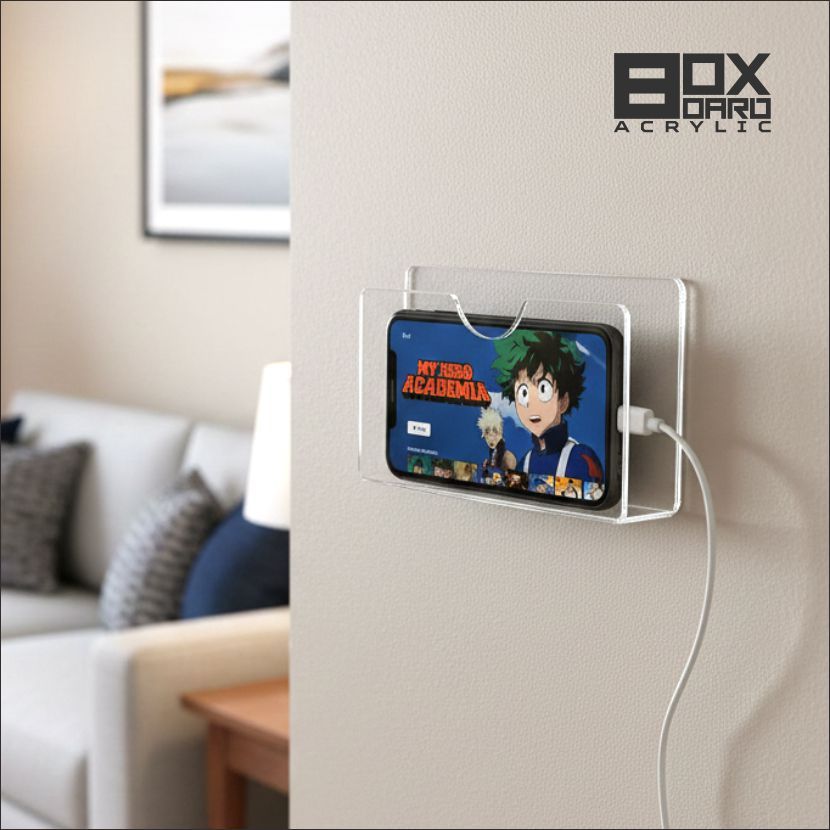 Tempat Cas HP Tempel Dinding Akrilik | Rak HP Transparan untuk Nonton Live Stream | Charging Dock HP