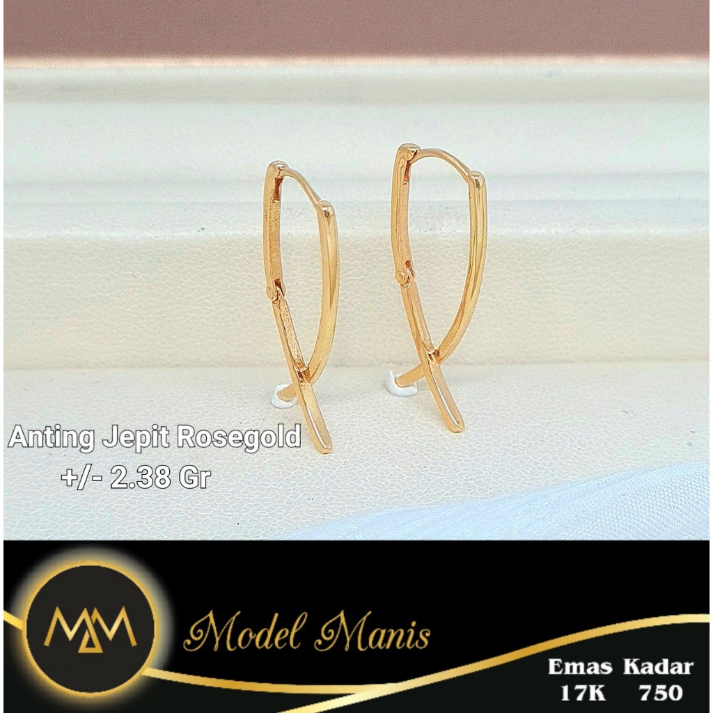 Model Manis Gold - Anting Jepit Stick Silang Rosegold - Emas 17k  750