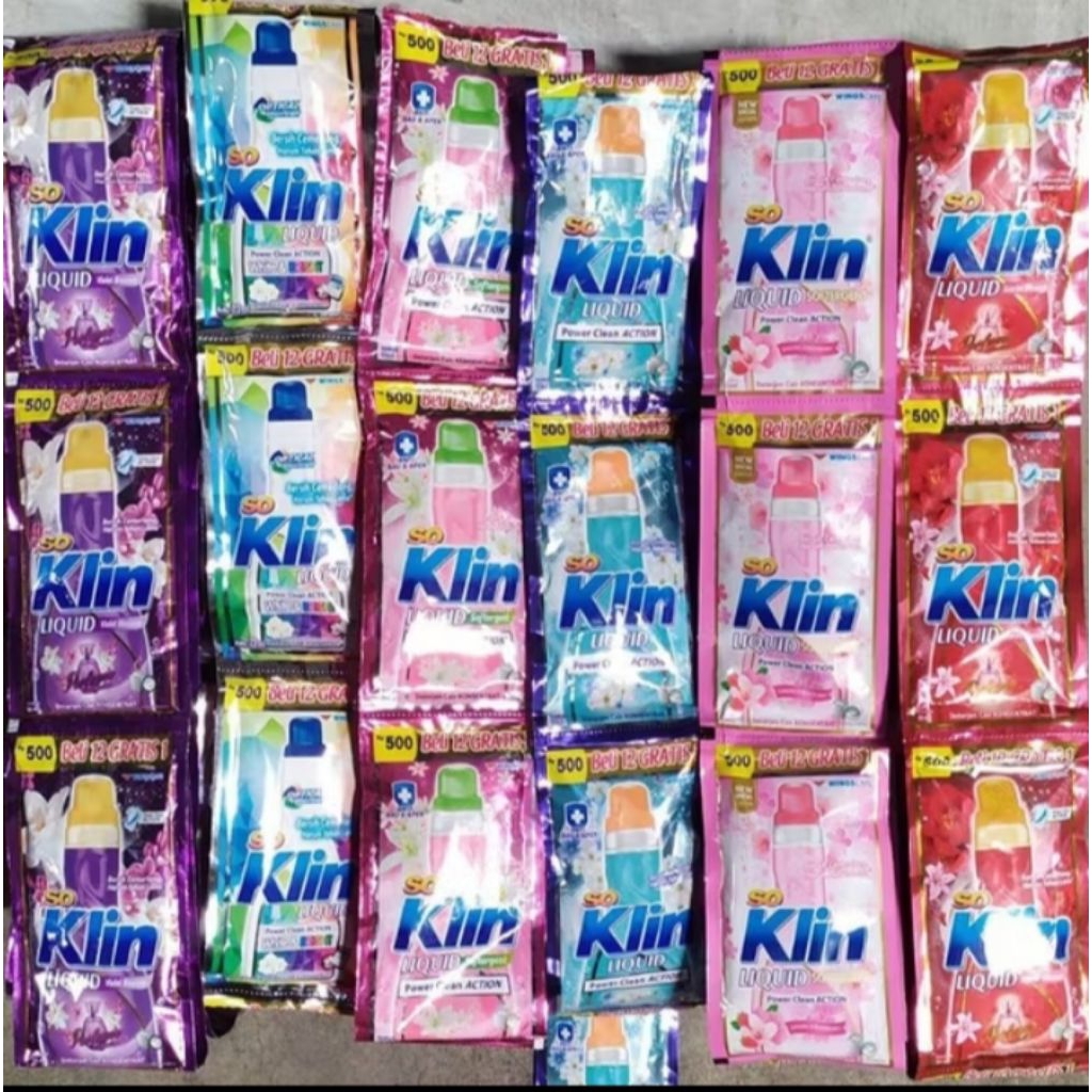 Soklin Liquid cair  sachet [12 sachet] kemasan 500 / Sabun soklin / detergen soklin cair sachet