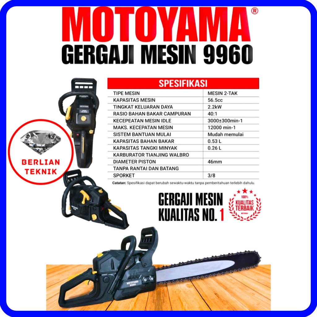 Chainsaw Mesin Gergaji Kayu Pohon Motoyama CS 9960 / 22 Inch Laser Bar