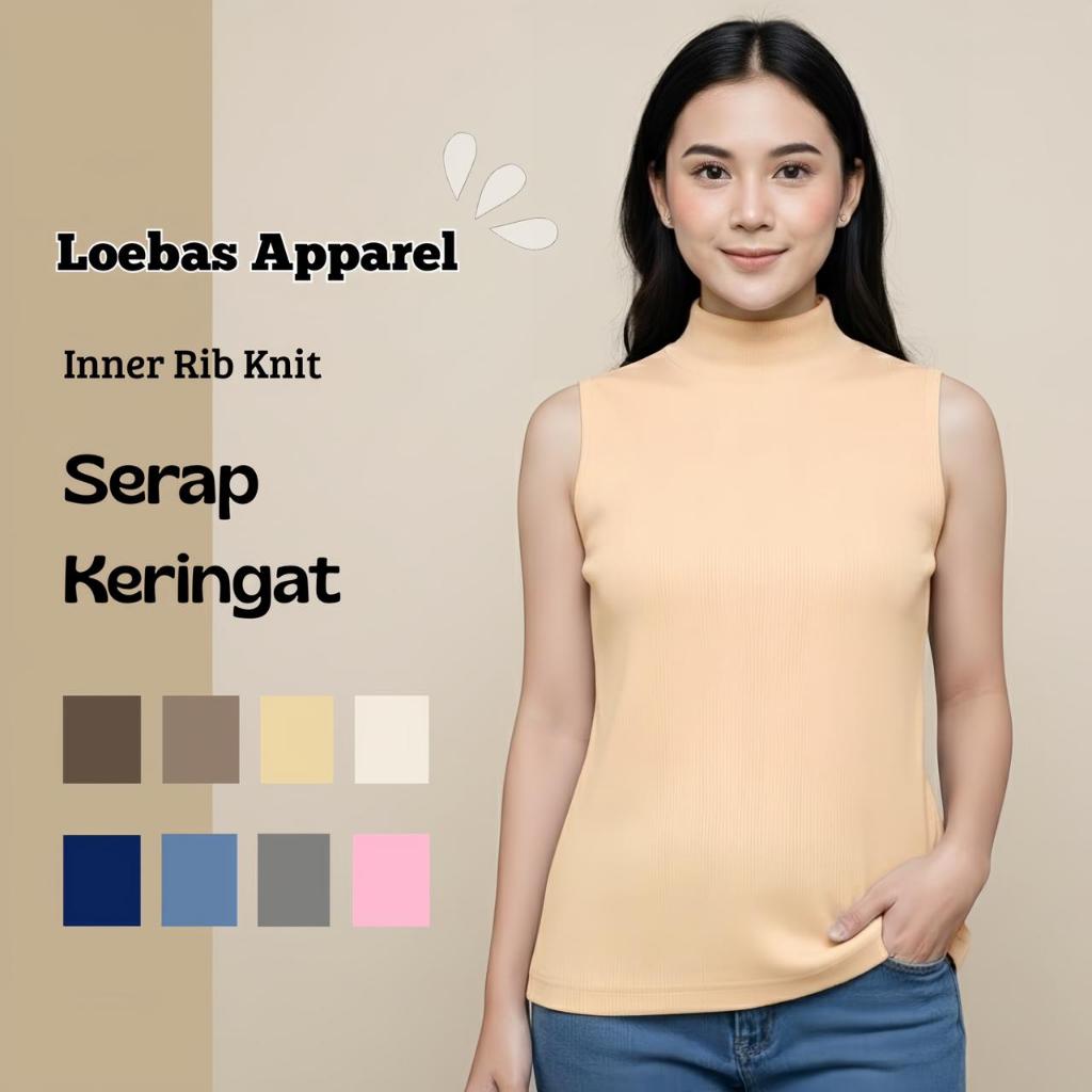 Inner Manset Dalaman Wanita Model Turtleneck Leher Tinggi Tanpa Lengan Bahan Rib Rajut Premium
