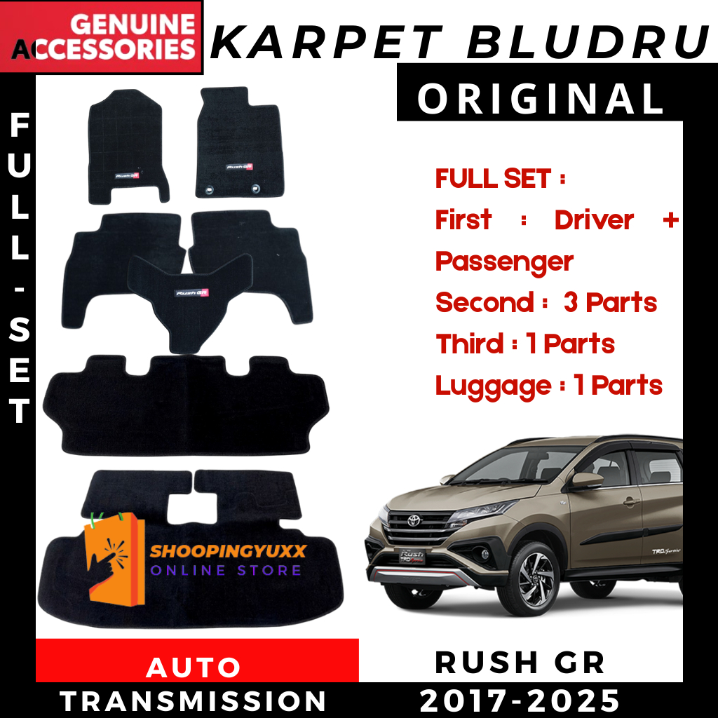 Ori Karpet Bludru Mobil Rush GR 2017 - 2025 Full set Ori Bludru Garansi Bawaan Mobil Toyota Rush GR
