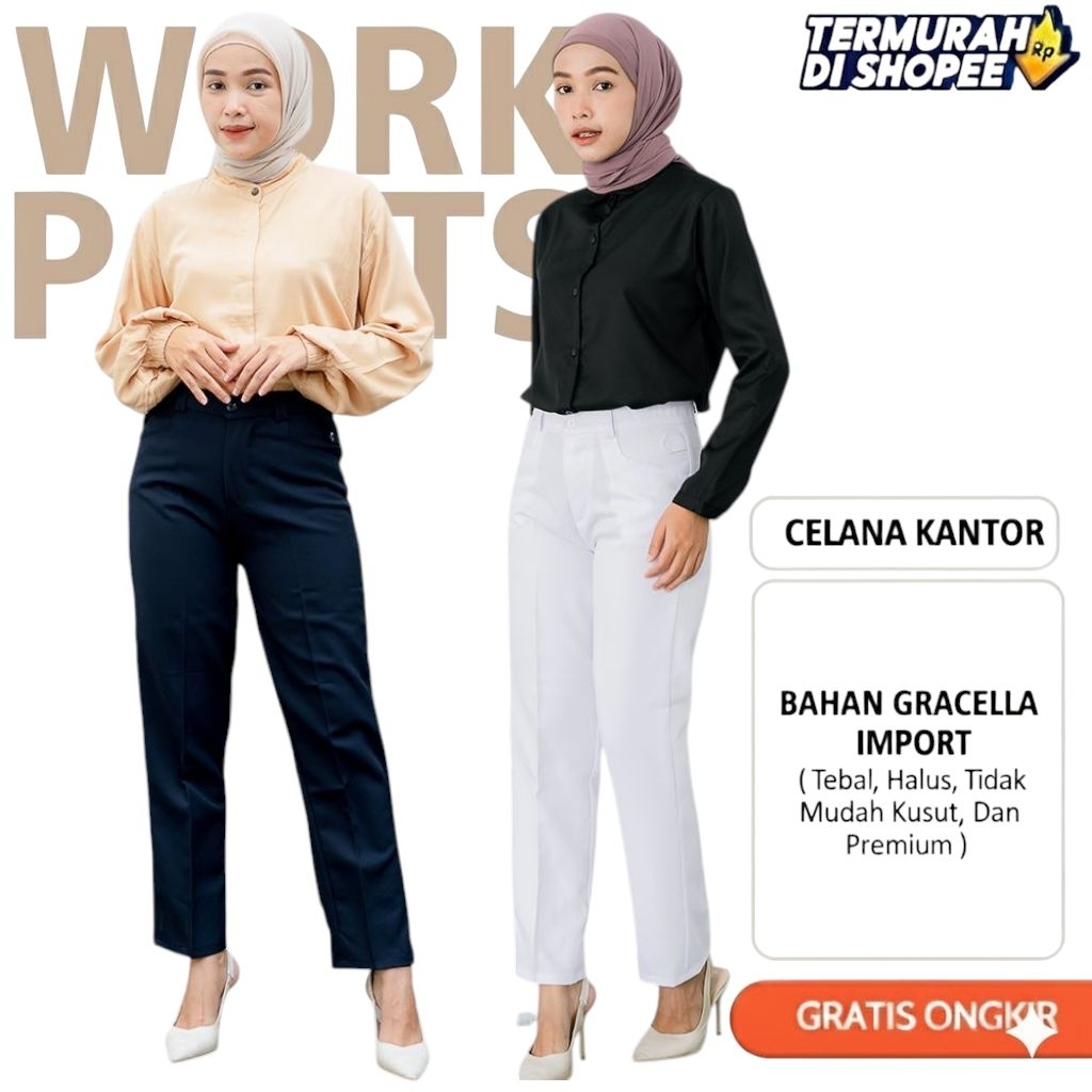 DEJIFA Celana Formal Kerja Kantor Bahan Pinggang Kancing Karet Samping Semiwool Jumbo Wanita Tinggi 