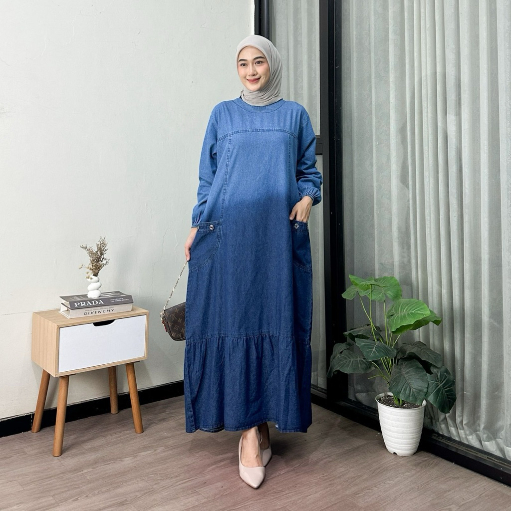 Gamis Susun Gradasi Biru Non Busui