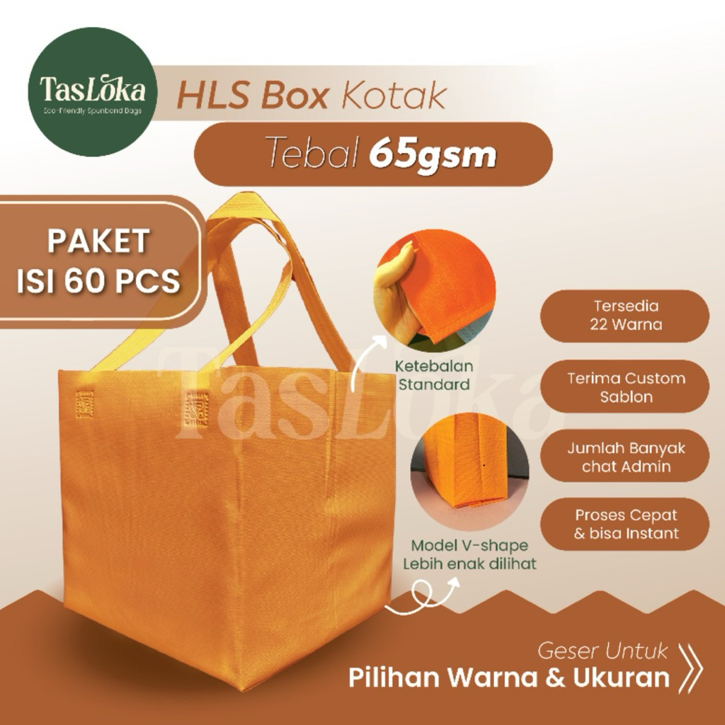 (Paket 60pcs) Tas Spunbond  Box Nasi Kotak 65gsm (Tebal & Kokoh) Goodie Bag Souvenir Tas dus kue Bel