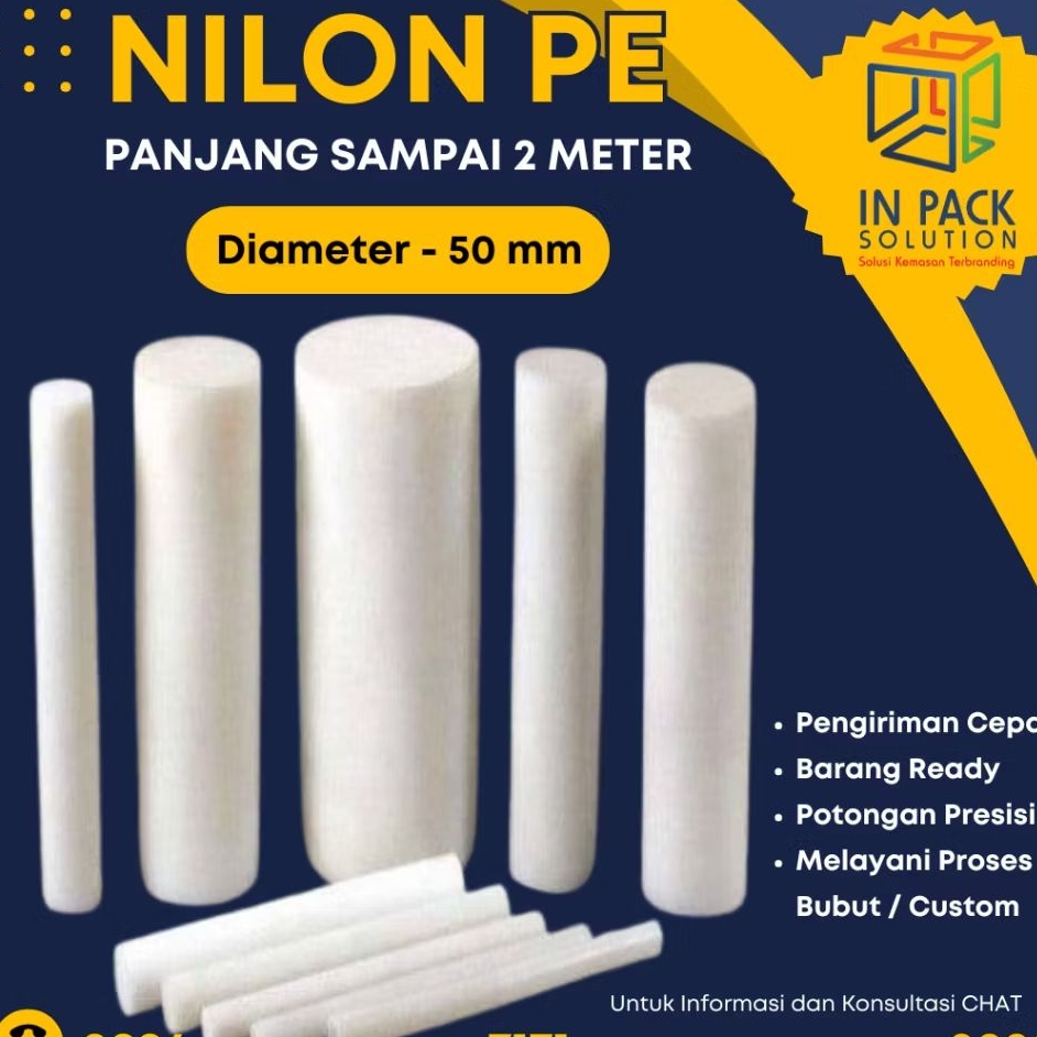 (Nilon PE 50 mm) Jual Nylon rod Pe Nilon batangan 5 cm, Nylon As Potongan, As Nilon