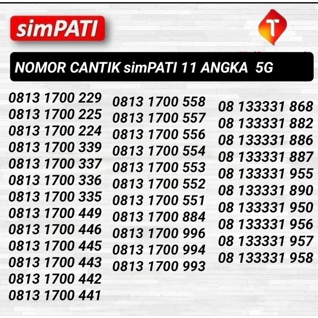NOMOR CANTIK TELKOMSEL 11 DIGIT - NOMOR CANTIK SIMPATI 11 DIGIT - KARTU PERDANA SIMPATI 11 ANGKA - K