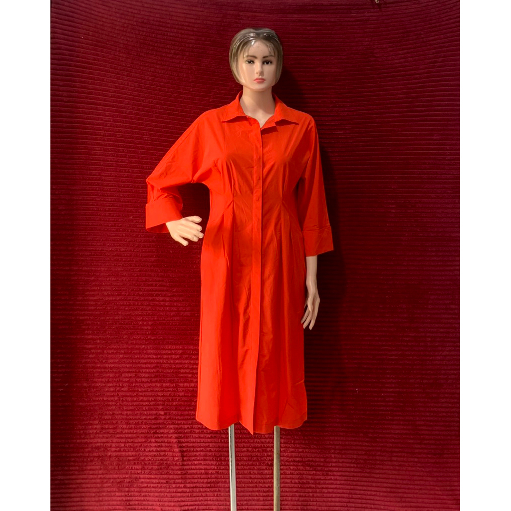 SIMPLE CLASSIC SHIRT DRESS MERAH WANITA CABE BODY V NECK