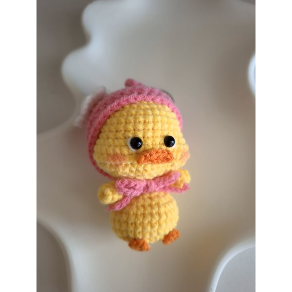 Amigurumi Duck With Hat Flower / Keychain Duck / Crochet Keychain Duck