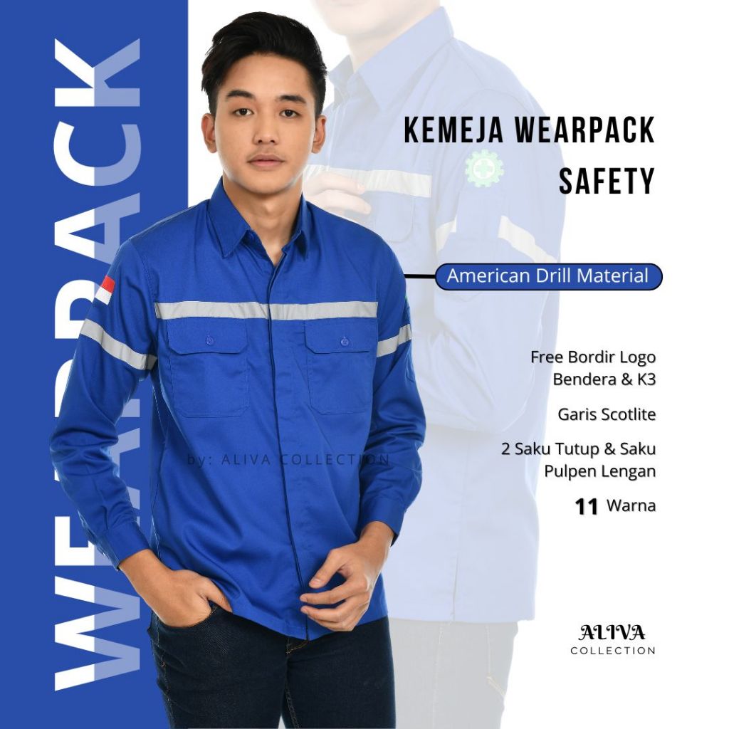 Seragam Wearpack Safety /  Kemeja Kerja Proyek Lapangan / Seragam Kerja Lengan Panjang
