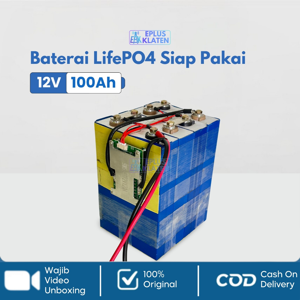 Rumahleha Battery Lifepo4 12V 100Ah 12 Volt + Bms Siap Pakai Baterai Cell Tinggi Setrum Pdc Pac Ups