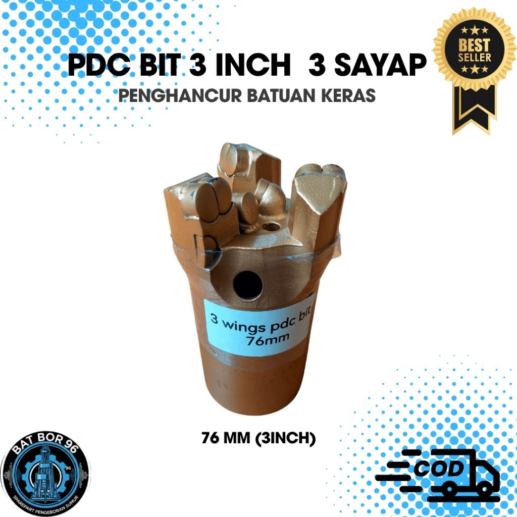 Mata Bor PDC wings bit ukuran 2,8 inch (76mm) penghancur batuan keras (untuk casing 2inch)