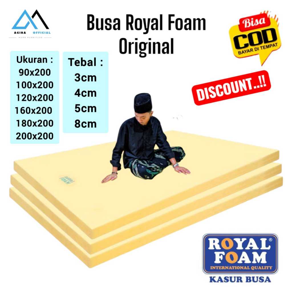 Royal Foam Busa Lembaran Tebal 3cm 4cm 5cm 8cm Ukuran 200x200, 180x200, 160x200, 120x200, 90x200cm