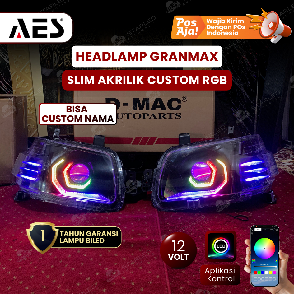 Headlamp Grand Max Grandmax Custom Full RGB Slim Akrilik Set Biled 3 Inch 12 Volt AES WST I-FUN SPEC