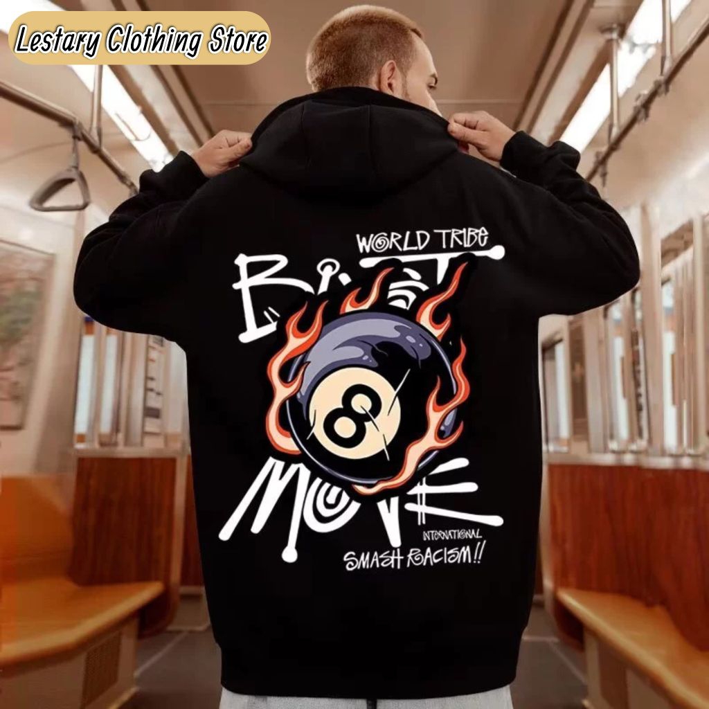 Lestary Clothing Store -  Sweater Hoodie Streetwear S-6XL | Hoodie Pria Wanita Graphic 8 Ball Flame 