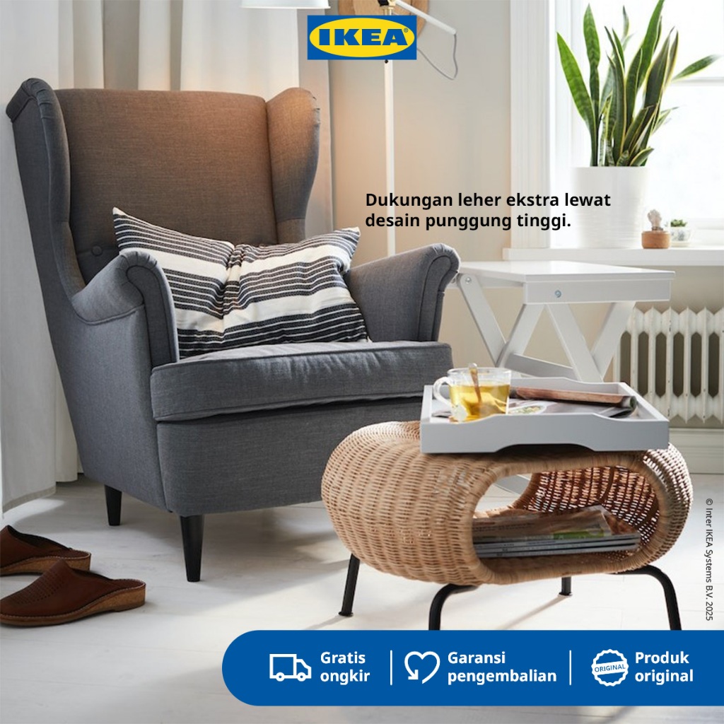 IKEA STRANDMON Kursi Sofa Berlengan Abu-Abu Tua Desain Klasik