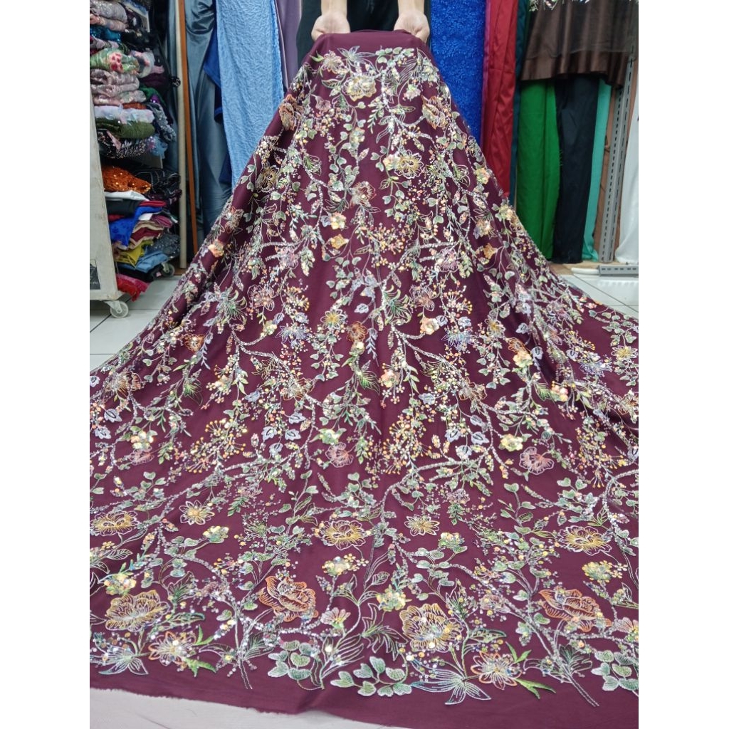 BAHAN KAIN TILE GARDEN BUNGA BORDIR PAYET BUNGA BORDIR PAYET #D2
