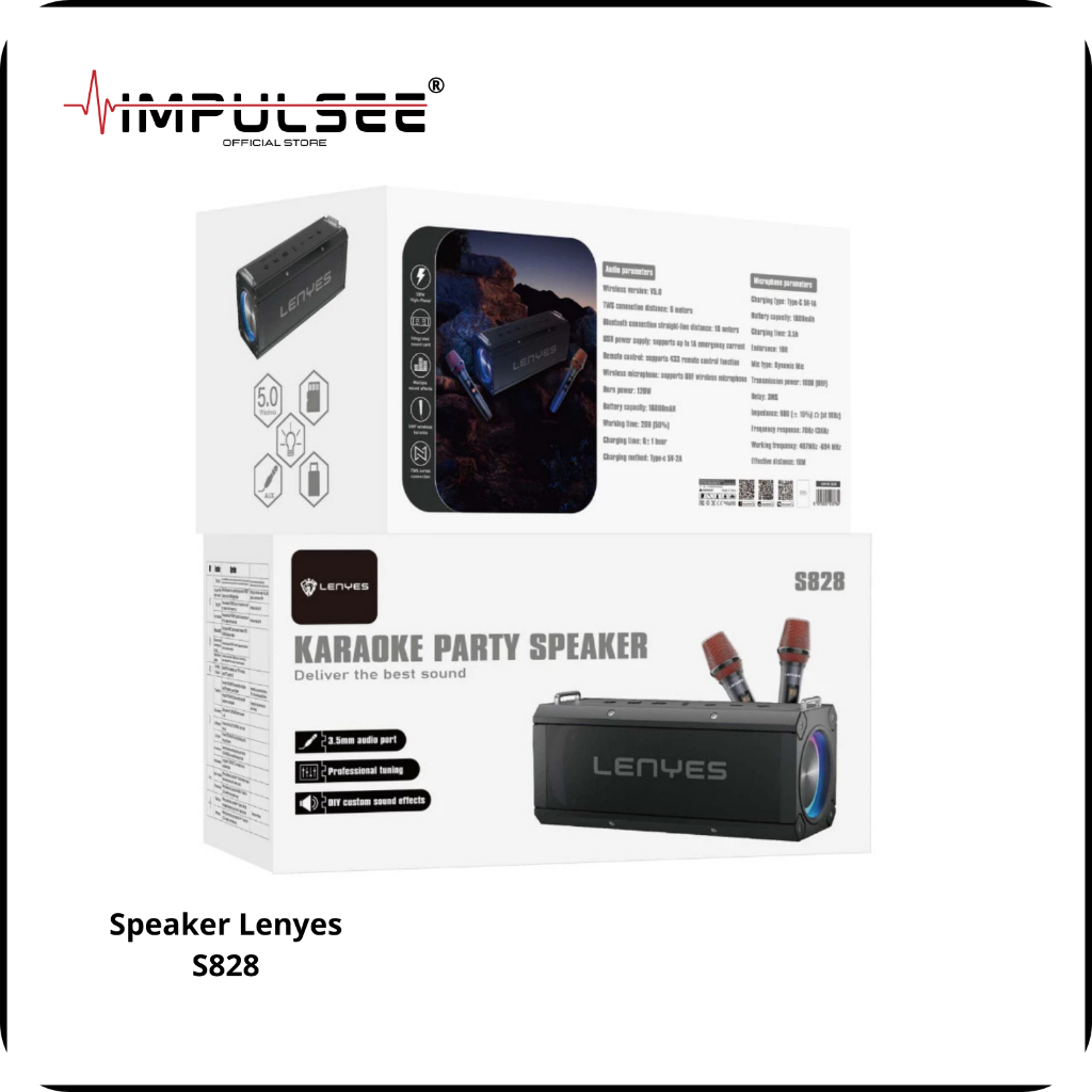 Speaker Lenyes S828 120W Portable KTV Wireless Speaker + Microphone Karaoke Bluetooth 5.0