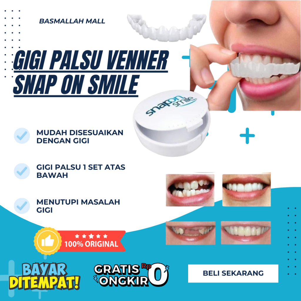 Gigi Palsu Kuat Untuk Makan Satu Set Atas Bawah Snap On Smile Veneer Gigi Barang Dijamin 100% Asli