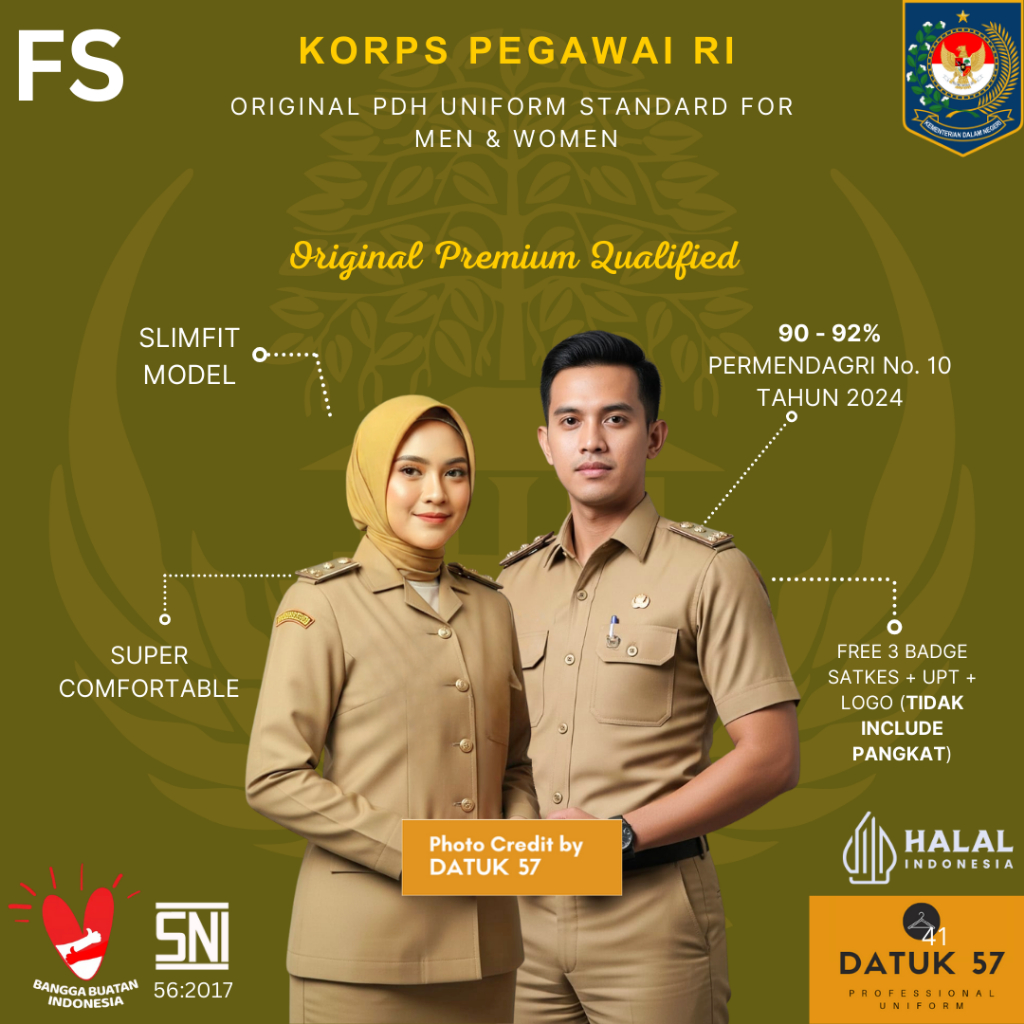 [FULL SET] Original Premium by Datuk57 : Seragam PDH Khaki Pemda PPPK PNS ASN Guru Pegawai Negeri Si
