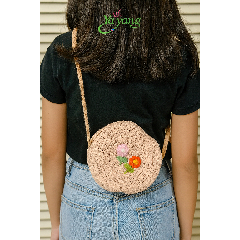 YAYANG Sling Bag Tas Jerami Bentuk Bunga Size Small - Aksesoris Fashion Tas Selempang Anak Lucu
