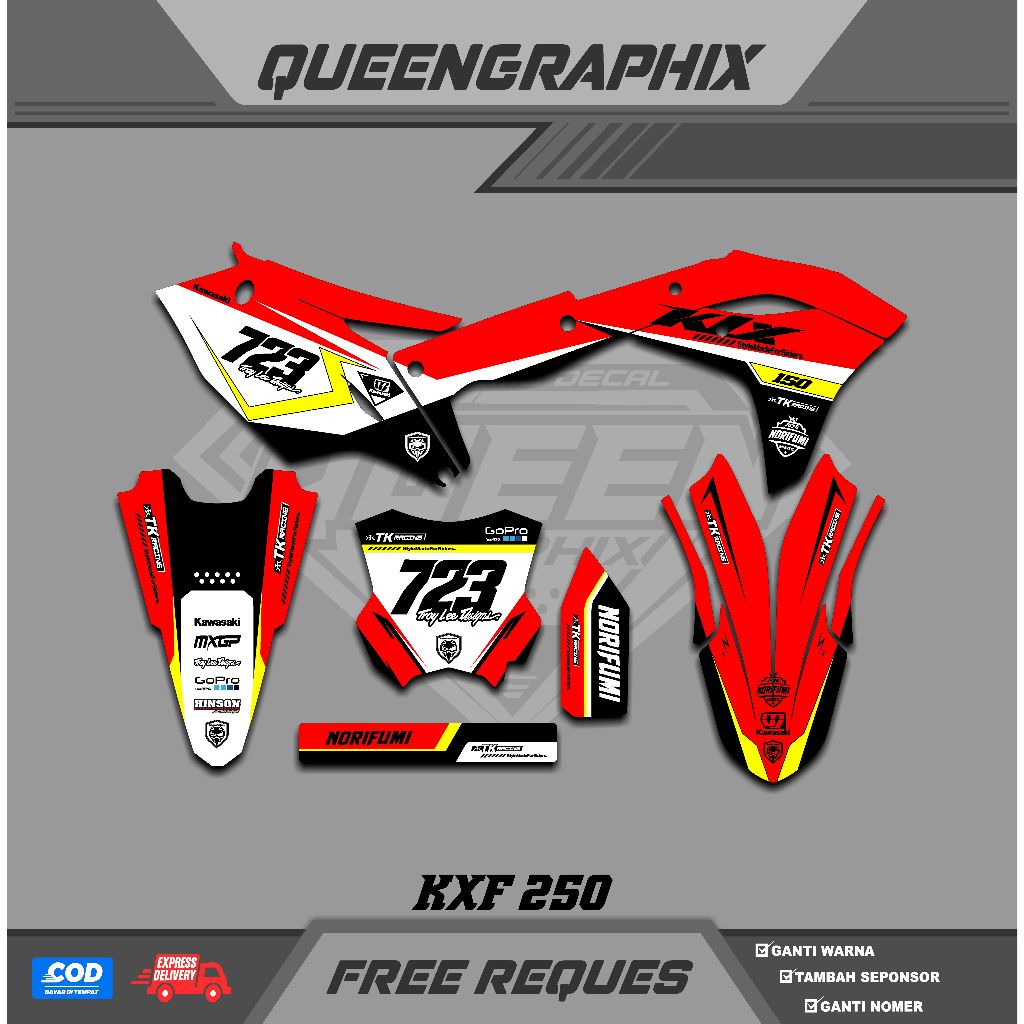 DECAL KX F 250, GTX  KX F 250 BISA CUSTOM DESAIGN NAMA, NOMOR, SPONSOR, WARNA (22)