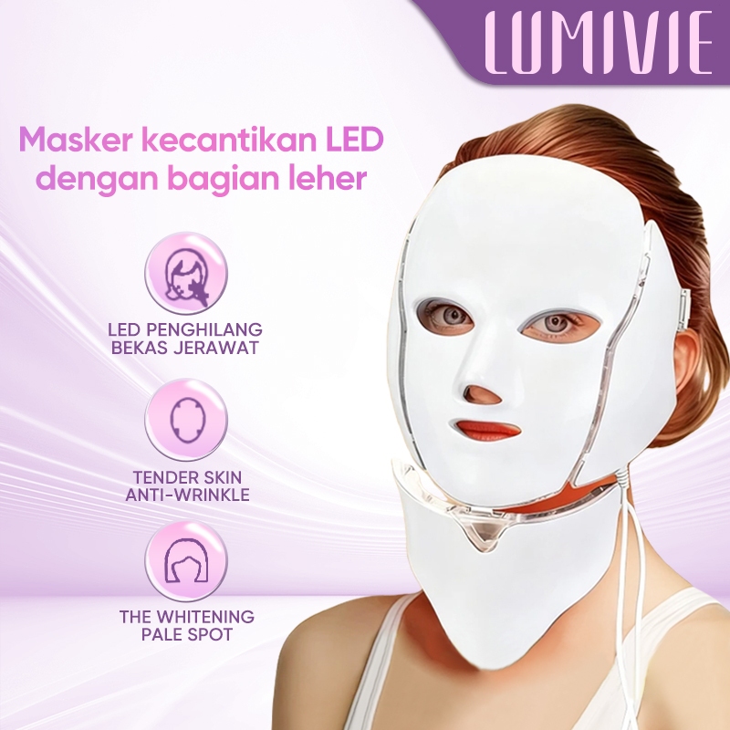 LUMIVIE Masker LED PDT Light 7 Warna Led Mask Photorejuvenation Wajah & Leher Photon Therapy Alat Pe