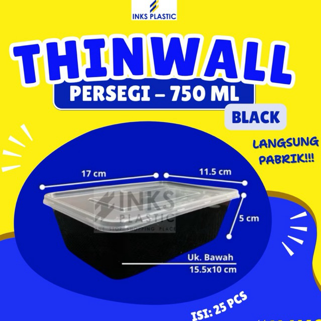 THINWALL 750 ML HITAM BLACK PERSEGI RECTANGLE