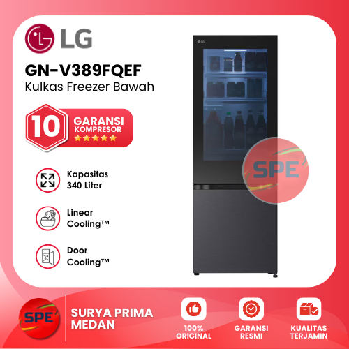 KULKAS 2 PINTU FREEZER BAWAH LG KAPASITAS 340 LITER GN-V389FQEF / GNV389FQEF GARANSI RESMI (MEDAN)