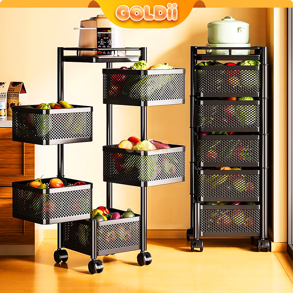 GOLDII -  Rak Susun Putar Besi 5 Tingkat Model Kotak Troli Dapur Serbaguna Anti Karat