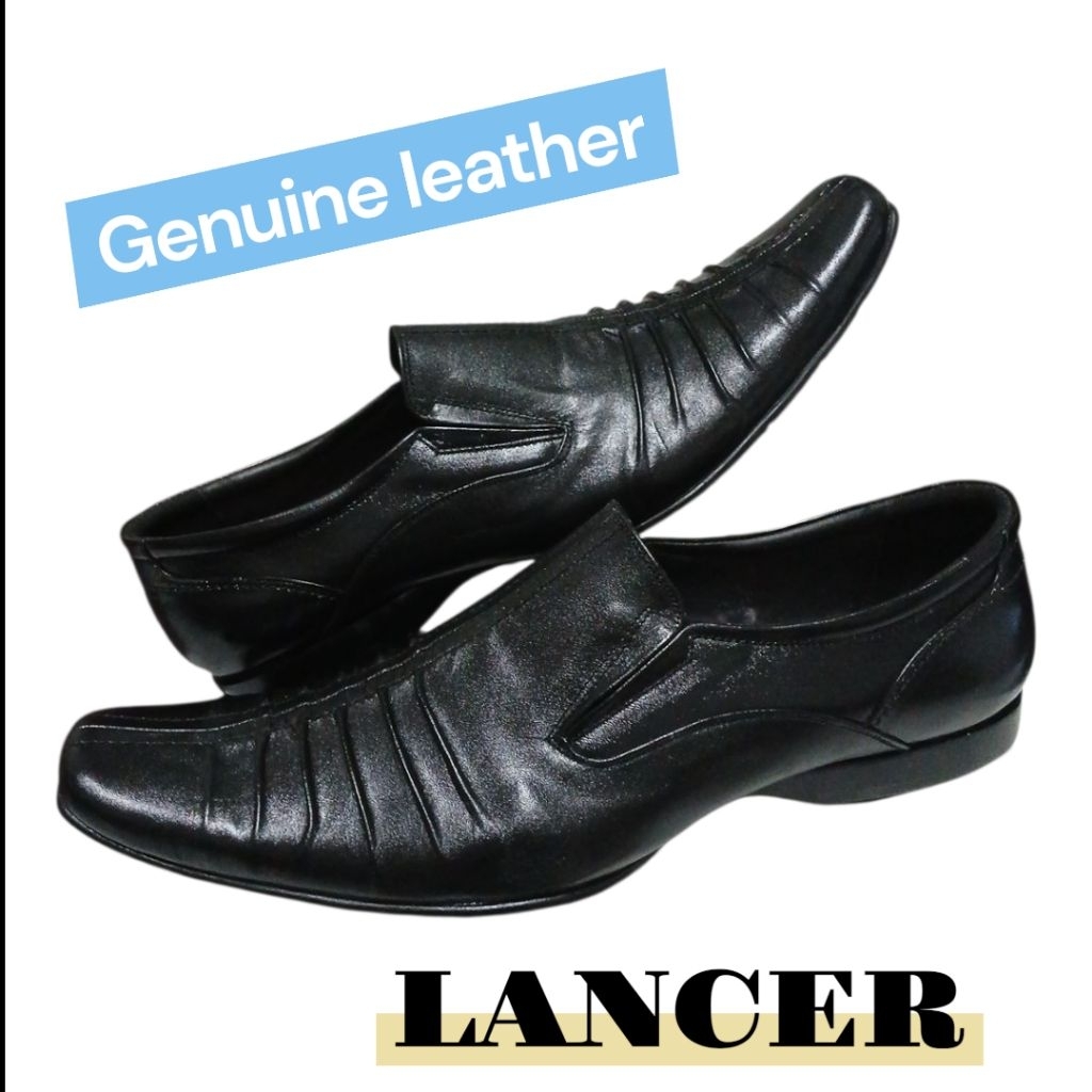 LANCER SEPATU PANTOFEL FORMAL STYLISH PRIA KULIT ASLI ORIGINAL LV006 BLACK