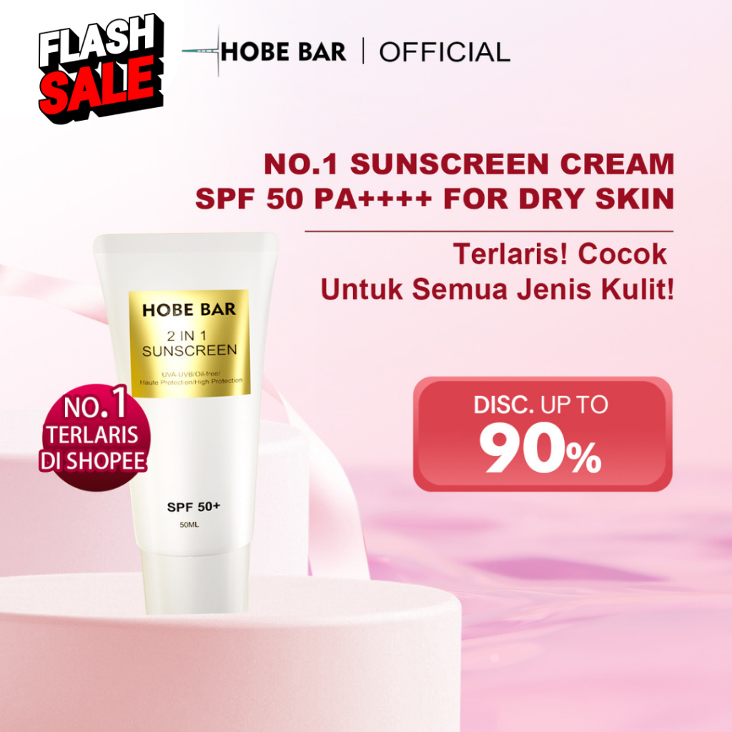 HOBE BAR Sunscreen SPF 50 PA++++ | 2 in 1 Sunblock & Skincare | Anti UVA UVB | Melembapkan & Mencera