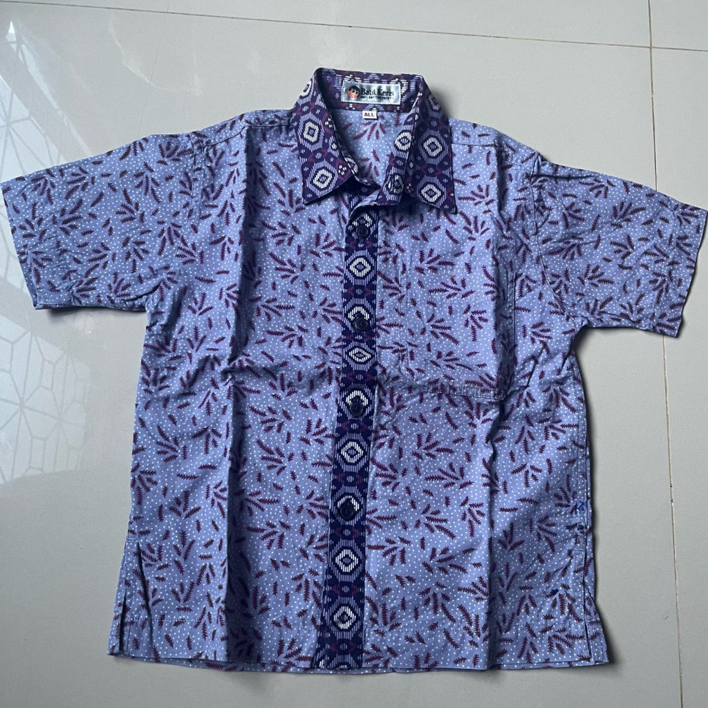 (4y) Batik Keris Anak Allsize Ungu Kemeja Batik Pendek Boy Second Preloved