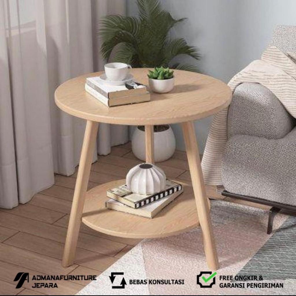 Side Table Bulat Minimalis Kayu Jati Pilihan | Meja Kecil Samping Sofa Bulat