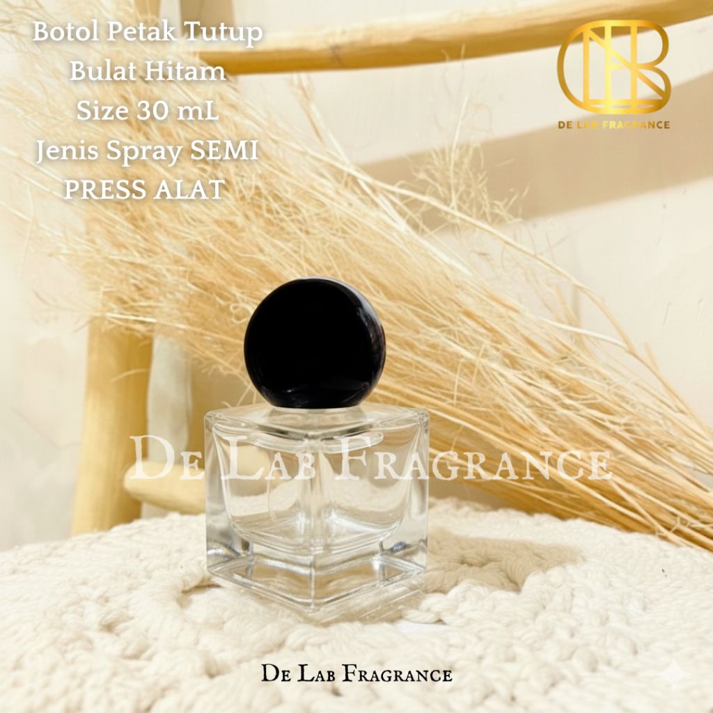 botol parfum miskeo kotak tutup bulat hitam 30 ml spray semi press alat- botol parfum kaca tebal kot
