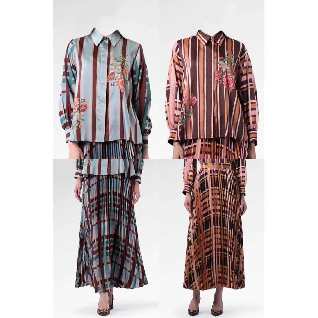 [baca deskripsi‼️] BENANG JARUM SELENA CROP SHIRT SELENA PLEATED SKIRT SET WANITA