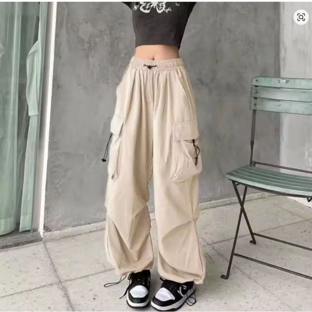 Cargo Pants Wanita Highwaist Loose Pants Korean Style - Celana Cargo Wanita jombo terbaru bahan pera