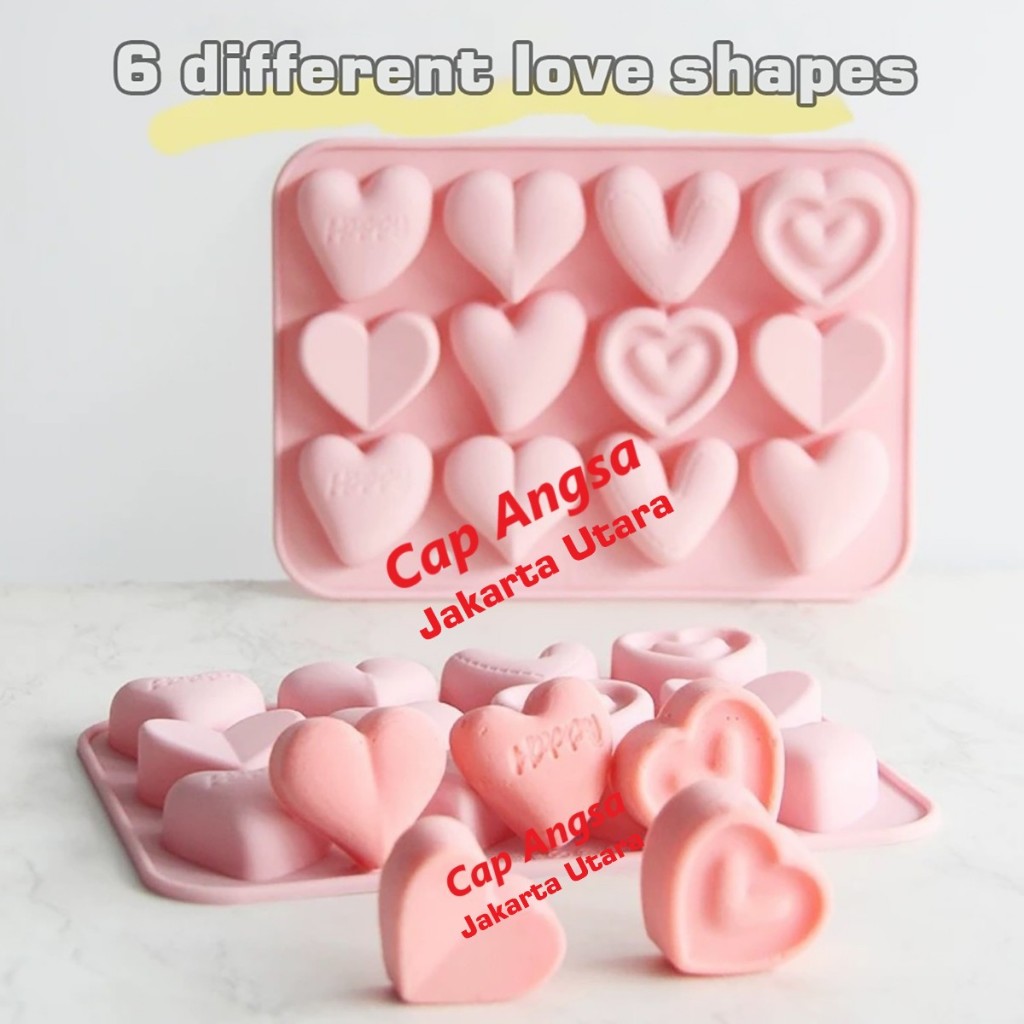 [CAPANGSA_01] Cetakan Silicone Heart Love 12 Cavities 6 Shape 19x13.7cm Depth 16mm | Cetakan Cokelat