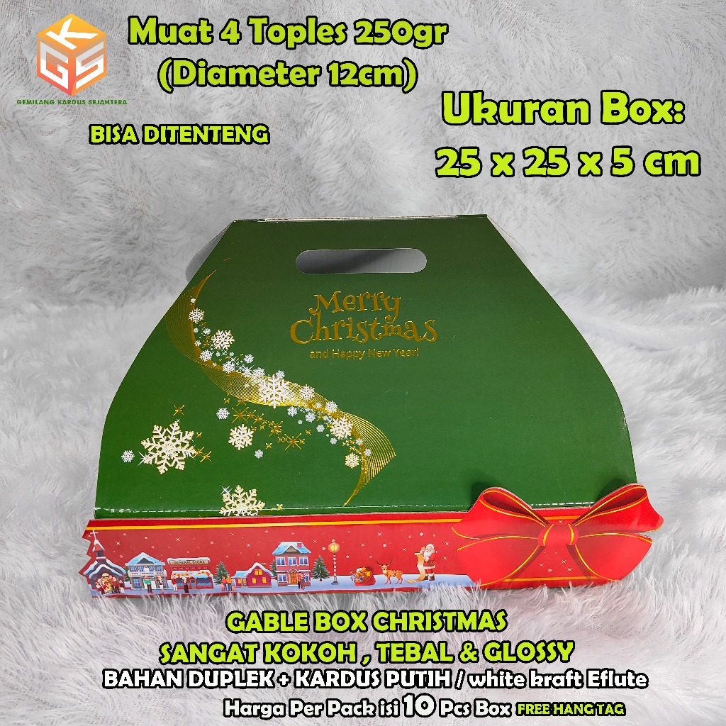 10pcs Gable Box Christmas ukuran 25x25x5 | muat 4 Toples 250gr | BOX NATAL | BOX NATAL 25X25X5