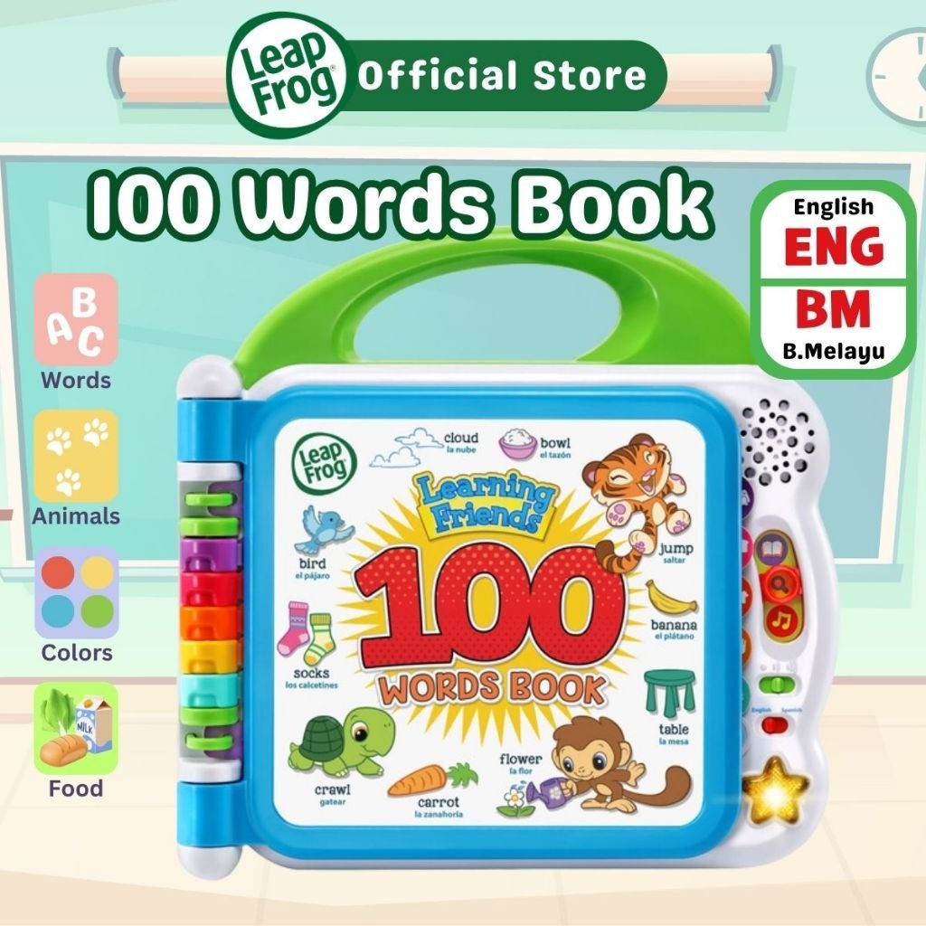 Leapfrog 100 Words Book/100 Animals Book - Eng Bm Bilingual Book - Electronic Learning Words Phonics