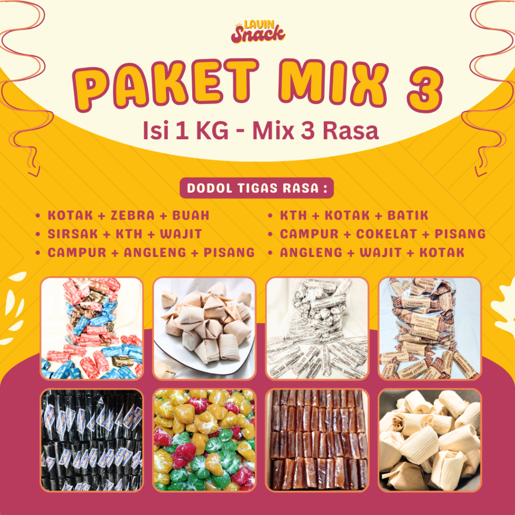 Paket MIX Dodol 1Kg 3 Rasa/Dodol Garut/Oleh oleh Khas Garut 1 Kg