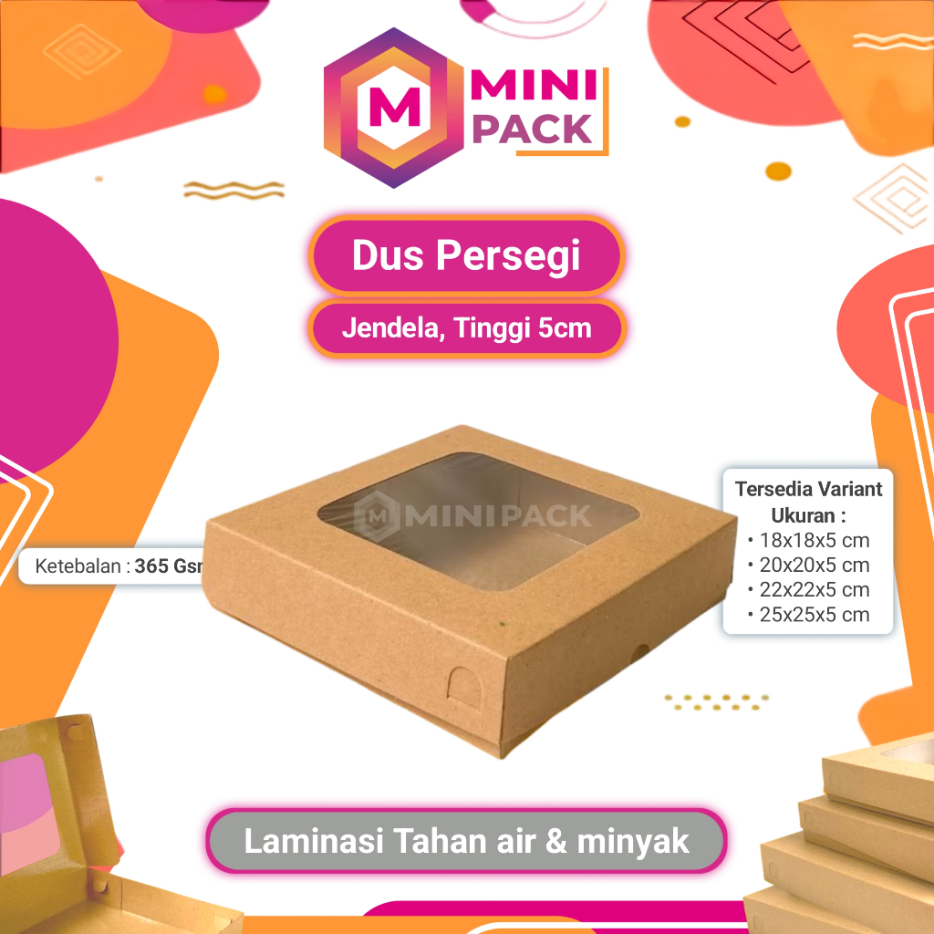 Dus Persegi Jendela Tinggi 5 cm Laminasi Tahan Air Minyak 5cm 18x18 20x20 22x22 25x25 Kardus Box Kot