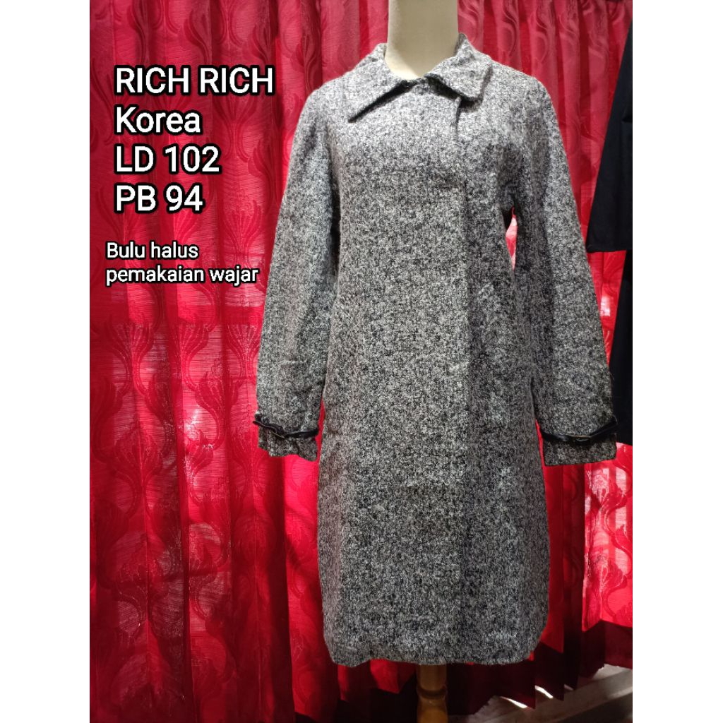 RICH RICH - Tweed Wool Coat Musim Dingin Winter Abu